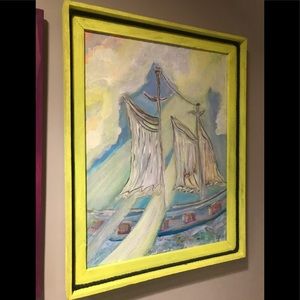 Orig acrylic painting wood framed nautical rope